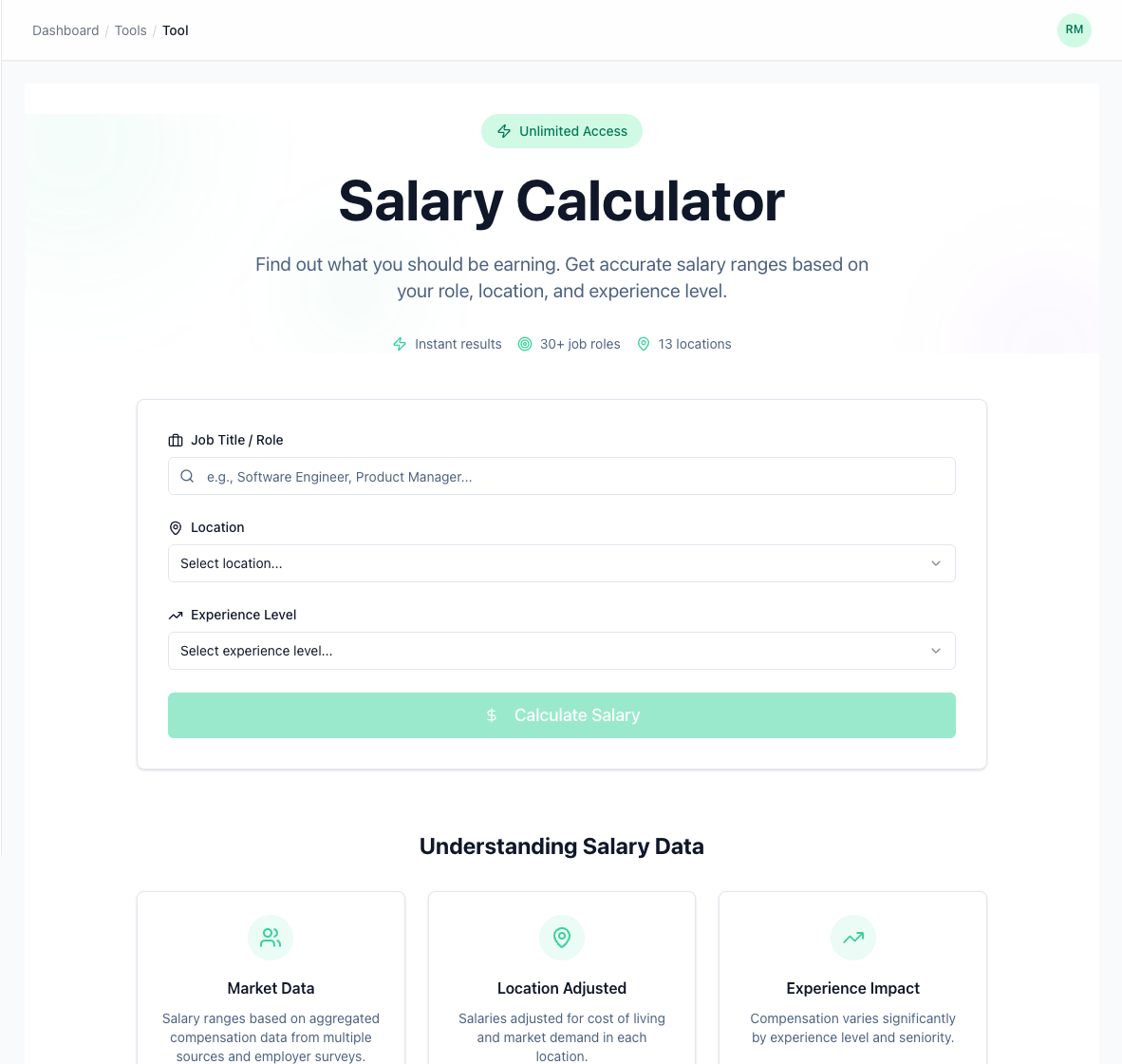 The Salary Calculator with Product Manager, San Francisco CA, and Senior (6-9 years) selected.
